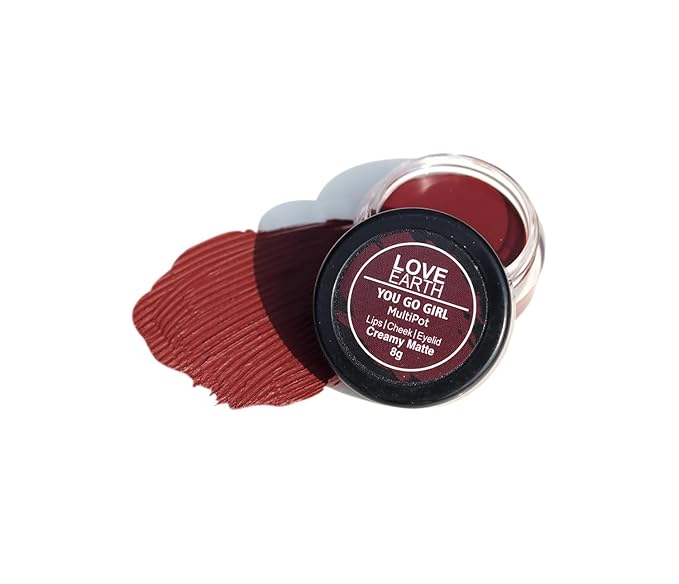 Love Earth Lip Tint & Cheek Tint Multipot - You Go Girl With Vitamin E And Essential Oils For Lips, Eyelids And Cheeks, Creamy Matte - Wine