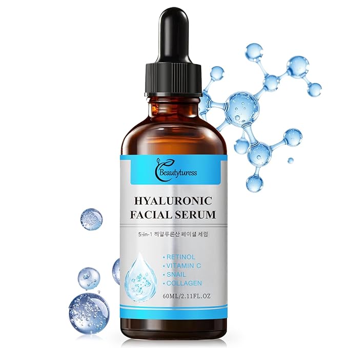 Hyaluronic Acid Facial Serum with Retinol, Vitamin C, Snail Mucin & Collagen-2 fl.oz-Intense Hydration & Balancing Essence -Age-Defying & Enhancing Formula-Daily Skin Care for a Plump, Dewy Complexion