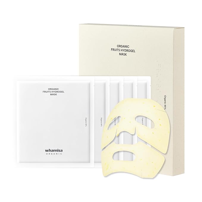 Whamisa Organic Fruits Hydrogel Facial Sheet Mask – Yuja, Hydration, Deep Moisture, Skin Care, Skin Elasticity, Blemish-Prone Skin Care, Pore Care, Fermentation, Korean Skin Care (5 PCS/Pack)
