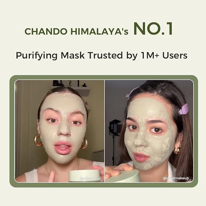 CHANDO HIMALAYA Purifying Green Tea Mask, Natural Facial Clay Mask Deep Pore Cleansing with Green Tea Extract and Portulaca Extract, for Clogged Pores, Detoxifies & Balance Oil, 3.52 fl.oz