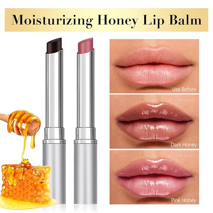 FeiCuiYun 2Pcs Black & Pink Honey Tinted Lip Balm Lip Gloss Lipstick, Sheer Hydrating Lip Gloss Tint, Moisturizing Lip Color for All Skin Tones, Nourishing Lip Balm with Natural Black Cherry