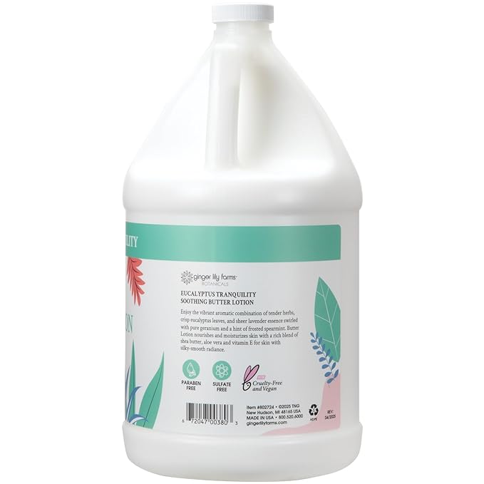 Ginger Lily Farms Botanicals Soothing Butter Lotion for Dry Skin, Eucalyptus Tranquility, 100% Vegan & Cruelty-Free, 1 Gallon (Pack of 4)