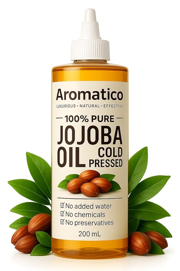 Aromatico 100% Pure Cold Pressed Jojoba Oil – 7 Fl Oz | Natural Hair, Face & Body Oil – Lightweight Moisturizing Carrier Oil for Dry Scalp, Skin Care, Beard, Cuticles & Massage