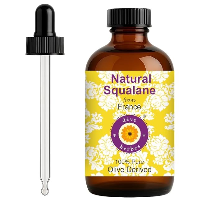 dève herbes Natural Squalane Oil (derived from Olives) with Glass Dropper | Infused | Pure | Non-Sticky | Lightweight | For Facial Care | Men & Women | 120ml (4 oz)