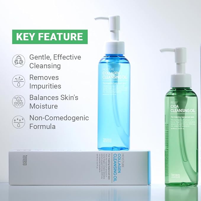 tenzero Relief Cica Cleansing Oil 5.07 fl oz (150ml), Hydrating, Daily Makeup Blackhead Remover for Face, Pore Control Centella Oil Cleanser, Korean Skincare, Double Cleansing