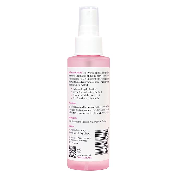 Well's Oil Rosewater Face & Hair Mist Spray (4 fl oz / 118 mL) | Floral Rosewater Hydrosol | Alcohol-Free