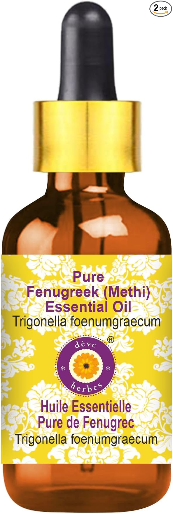 Deve Herbes Pure Fenugreek (Methi) Essential Oil (Trigonella foenumgraecum) with Glass Dropper Steam Distilled 15ml (0.50 oz)