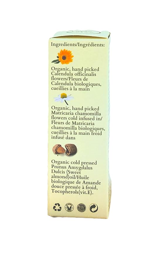 FLORA Organic Calendula & Chamomile Infused in Organic Sweet Almond Oil 100% Pure & Natural Moisturizer for Dry Skin. Revitalize & Protect. 1.7fl oz. Made in Canada