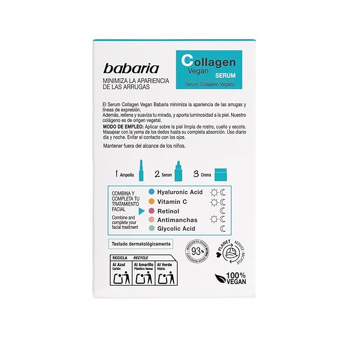 Babaria Collagen Vegan Serum - Serum for Face - Enhances Skin's Radiance - Contains Vitamin B5 and Moisturizing Agents - Improves Facial Looks - 2 pc