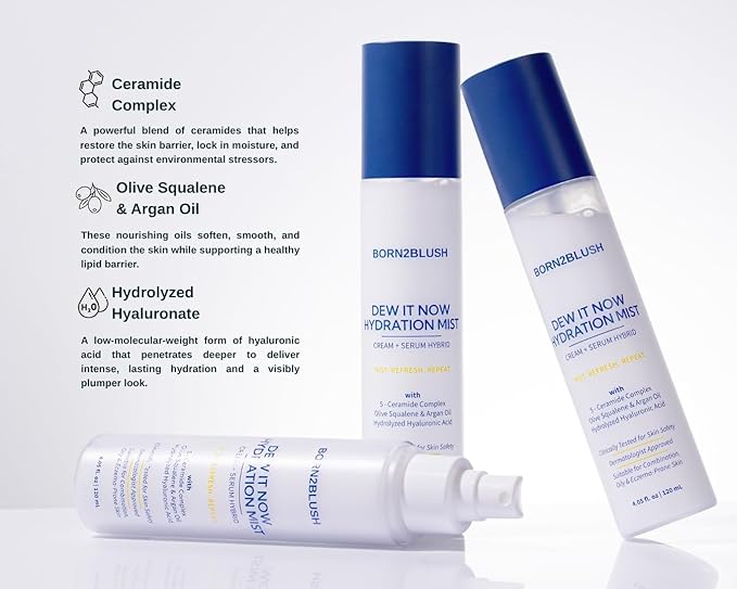 Dew It Now Hydrating Face Mist Spray | Probiotic Barrier-Boosting Facial Spray | Ceramides, Squalane & Argan Oil | Cream Serum Hybrid 3-in-1 | Sensitive Skin | 4fl oz 120ml
