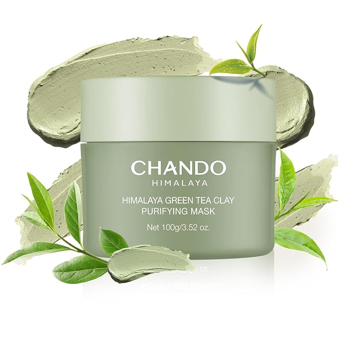CHANDO HIMALAYA Purifying Green Tea Mask, Natural Facial Clay Mask Deep Pore Cleansing with Green Tea Extract and Portulaca Extract, for Clogged Pores, Detoxifies & Balance Oil, 3.52 fl.oz