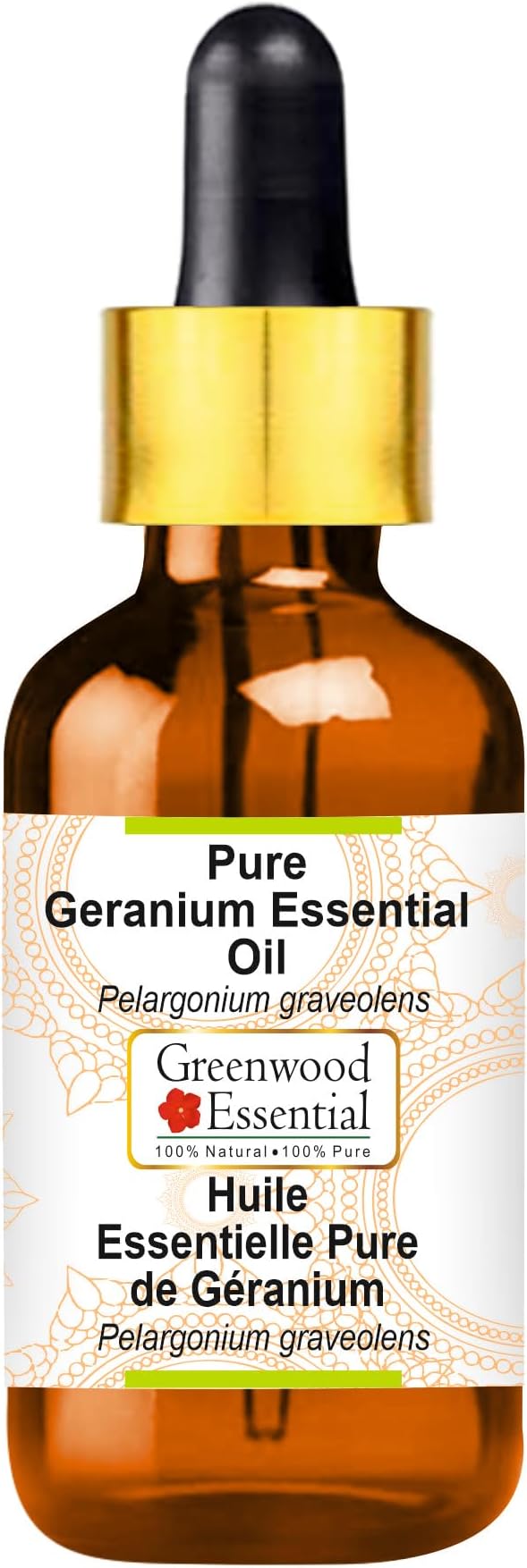 Greenwood Essential Pure Geranium Essential Oil (Pelargonium graveolens) with Glass Dropper Steam Distilled 100ml (3.38 oz)