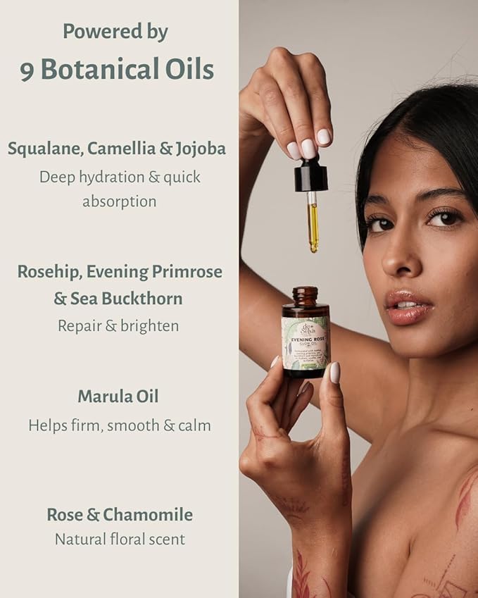 DeSelva Evening Rose Glow Oil – Hydrating Face Oil with Squalane, Rosehip & Marula Oil | Lightweight & Nourishing for All Skin Types | Floral Rose Scent | 1 fl oz