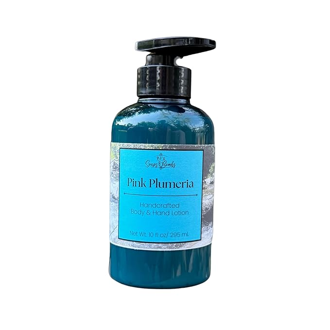 PJ's Pink Plumeria Handcrafted Luxury Body Lotion – Moisturizing, Non-Greasy Skincare with Natural Ingredients, Paraben-Free & Cruelty-Free, 10 oz