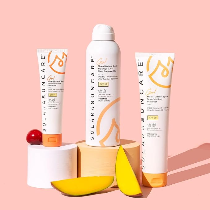 Solara Suncare - Go! Mineral Defense SPORT Superfruit Body Sunscreen, SPF 50 | EWG Verified, Vegan, Cruelty-Free, Reef-Friendly | Unscented, Sensitive Skin Safe, Water-Resistant (5 fl oz | 147 ml)