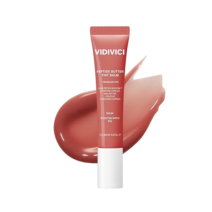 VIDIVICI Peptide Butter Tint Balm | 10 Color Variants, Moisturizing Lip Tint with Melting Peptide Complex™ & Sheer Tinted Glow - 09 TANGLED FIG (12g, 0.42Oz)