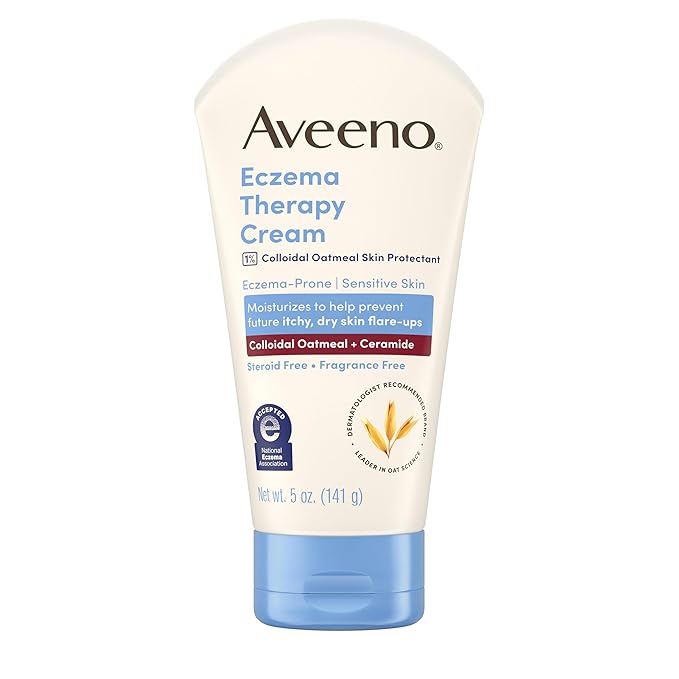 Aveeno Eczema Therapy Daily Moisturizing Body Cream for Itchy, Dry, Sensitive Skin, Soothing Eczema Relief Cream, 1% Colloidal Oatmeal Skin Protectant, Dye-, Steroid- & Fragrance-Free, 5 oz