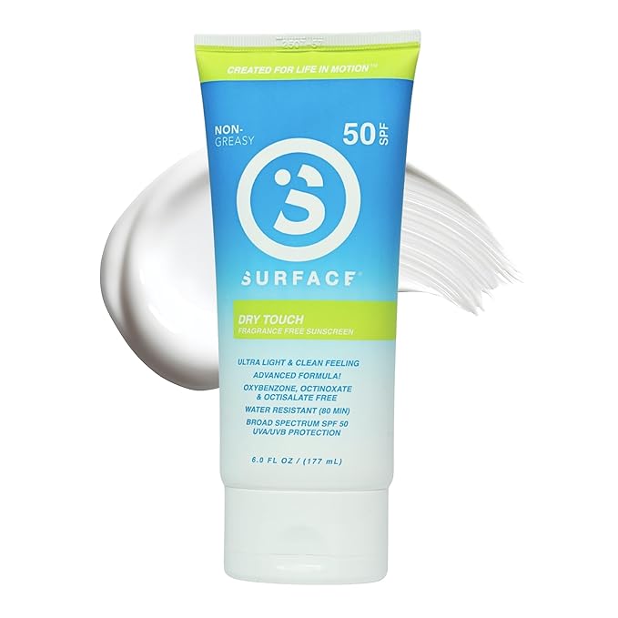 Surface Sunscreen Lotion SPF 50 for Face and Body, Natural Formula, Lightweight and Reef Friendly, Broad Spectrum UVA UVB Protection, Water Resistant Sun Care for Outdoor Use, Fragrance Free, 6oz