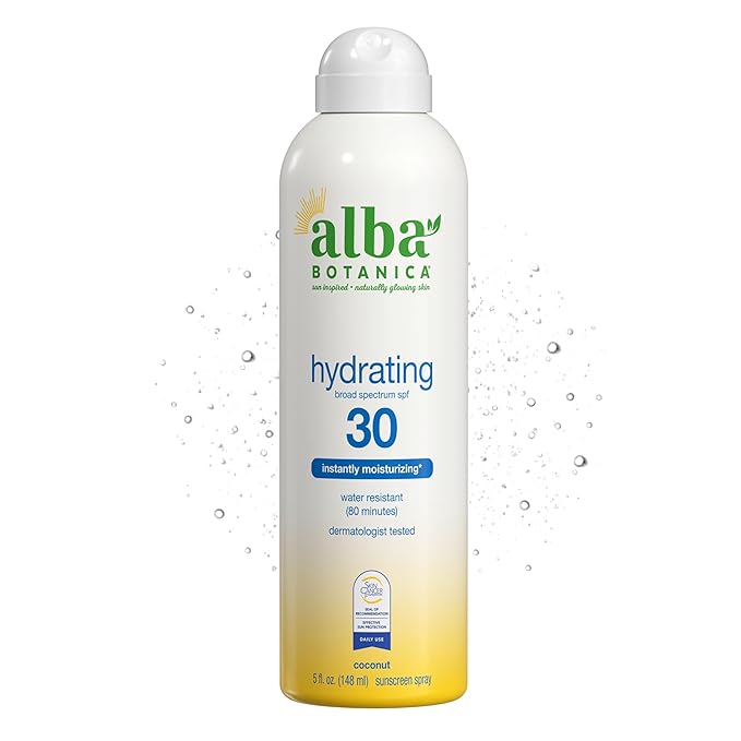 Alba Botanica Sunscreen Spray for Face and Body, Broad Spectrum SPF 30 Sunscreen, Hawaiian Coconut, Water Resistant and Biodegradable, 5 fl. oz. Bottle
