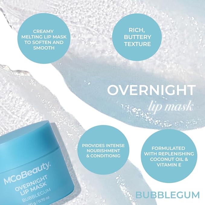 MCoBeauty Double Duty Lip Mask Bubble Gum - Hydrating Lip Balm with Coconut Oil Vitamin E Hyaluronic Acid - Overnight Lip Mask Treatment for Dry Lips - Tinted Lip Care, Vegan Cruelty Free - 15g