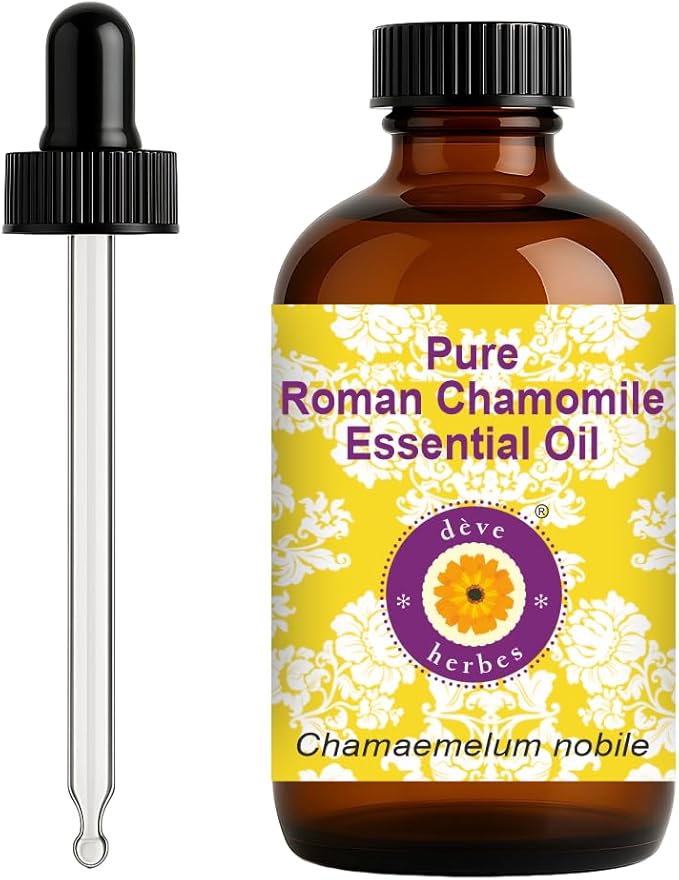 Deve Herbes Pure Roman Chamomile Essential Oil (Chamaemelum nobile) with Glass Dropper Steam Distilled 120ml (4 oz)