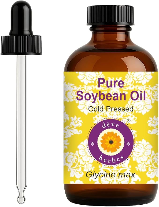 dève herbes Soybean Oil (Glycine max) with Glass Dropper | Cold Pressed | Pure | Natural | Undiluted | For Diluting Essential oils | For Skin & Massage | Non-Sticky| Lightweight| Unisex | 120ml (4 oz)