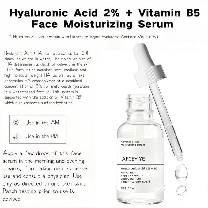 Hyaluronic Acid 2% + Vitamin B5 Face Serum, Moisturizing, Repairing Skin, Anti-aging, Soothing Dry Skin, Enhancing Skin Elasticity, Feminine Plump & Smooth Skin Facial Care Serum