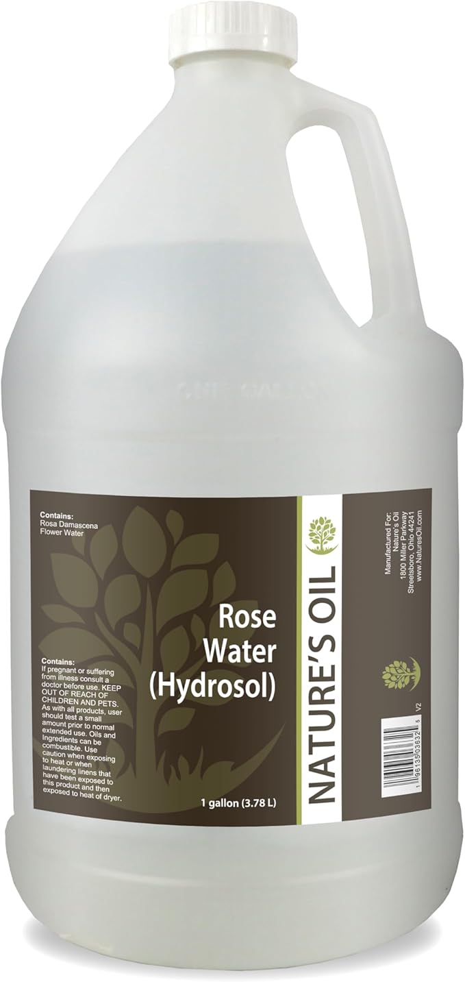 Nature’s Oil 100% Pure Bulgarian Rose Water Toner - 1 Gallon (128 Fl Oz) Bulk Rosa Damascena Floral Water - Steam Distilled for Skin, Hair, Toner Spray, DIY Beauty