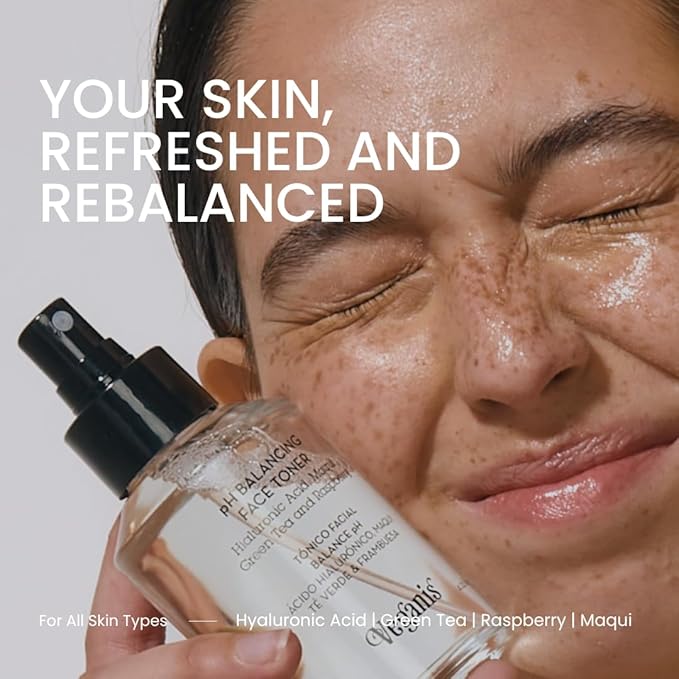 PH Balance Face Toner Spray with Hyaluronic Acid, Green Tea & Raspberry — Hydrating Pore Minimizer Mist for Sensitive Skin, 4.22 Fl Oz