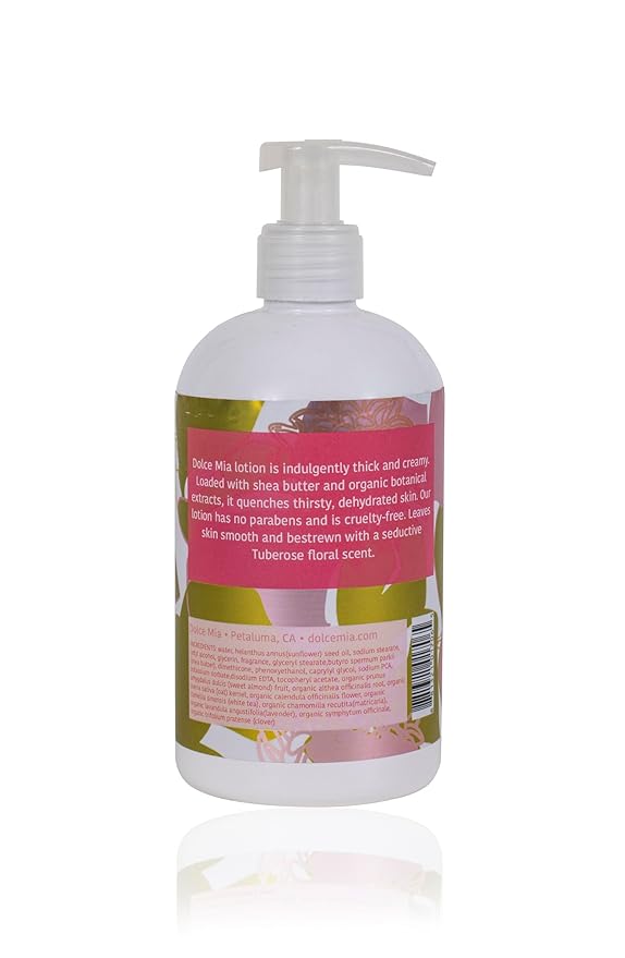 Dolce Mia | Shea Butter Lotion | Tuberose | Organic Botanicals | Hypoalergenic | Vegan and Cruelty Free | 12 oz