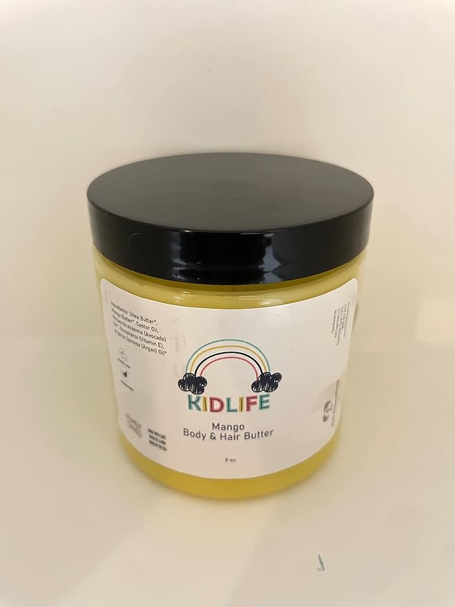 KJ3 Essentials KIDLIFE-All Natural Mango Butter Cream for Body and Hair Moisturizes and nourishes all skin and hair types great for kids and adults 8 oz Organic and Vegan hypoallergenic