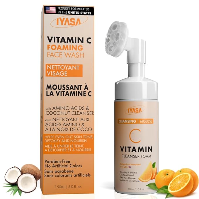 IYASA Vitamin C Foaming Face Cleanser – Gentle Daily Mousse With Amino Acids & Coconut Cleanser – Helps Remove Impurities & Supports Smoother-Feeling Skin – Suitable for Melanin-Rich Skin – 150 ml
