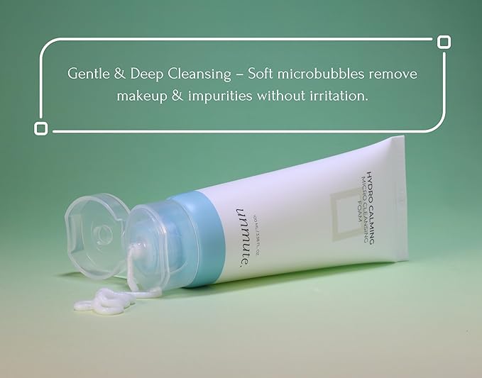 UNMUTE Hydro Calming Micro Cleansing Foam 100ml (3.38 fl oz) – Gentle Face Cleanser with LHA & Plant-Derived Ingredients | Deep Cleansing, Hydrating & Skin-Soothing Formula
