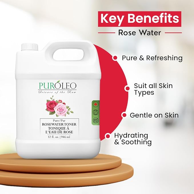 PUROLEO Rose Water 32 Fl Oz/946 ML (Packed in Canada) Pure & Natural Skin Care Setting Spray and Toner - Premium and Luxury Self Care with Rosewater for Face, Makeup Setting Spray, and Facial Mist