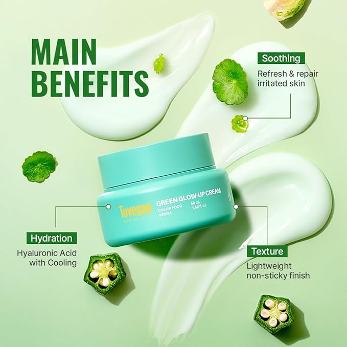 Green Glow Up Cream｜Moisturizing Water-Soothing Texture｜After-Sun Calming Care｜Centella Asiatica 1.69 fl.oz