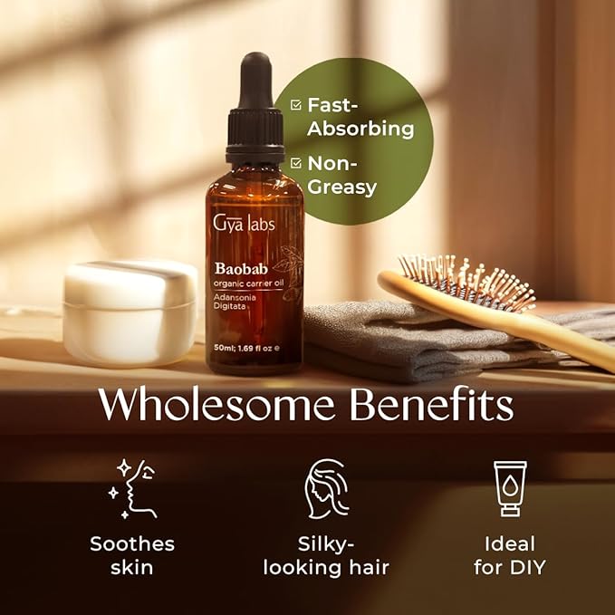 Gya Labs Baobab Oil - 1.7 Fl Oz - Carrier Oil for Hair, Skin, Face, Scalp & Body Massage