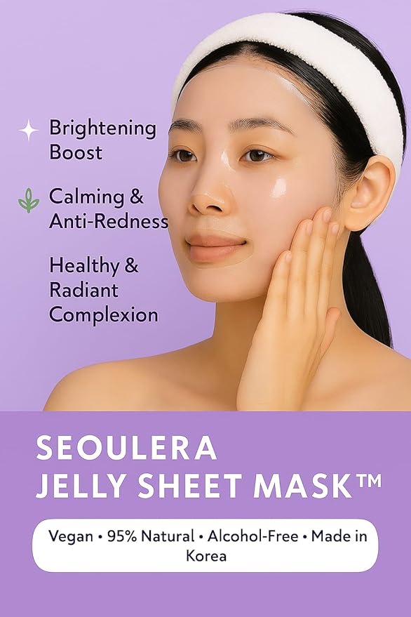 Hydrating Jelly Sheet Mask, Korean Face Mask, Deep Moisture & Glass Skin Glow, Brightening & Soothing for Dry and Dull Skin with Niacinamide & Centella