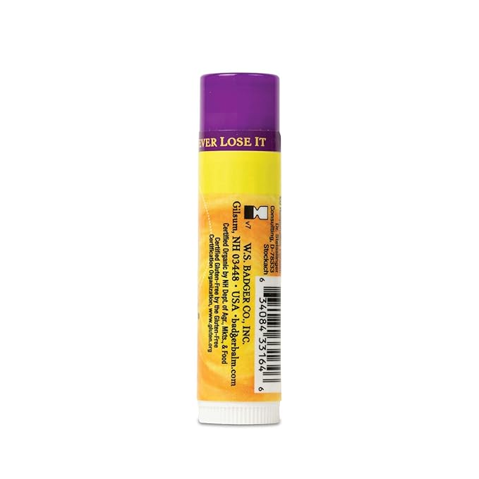 Badger - Classic Lip Balm, Lavender & Orange, Made with Organic Olive Oil, Beeswax & Rosemary, Certified Organic, Moisturizing Lip Balm, 0.15 oz
