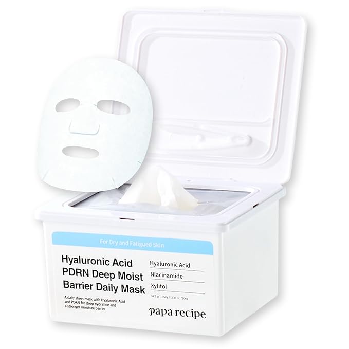 Papa Recipe Hyaluronic Acid PDRN Deep Moist Barrier Daily Mask (30 Sheets) - Korean Skin Revitalizing Facial Masks, Anti-aging - Soothing, Calming & Hydrating Face Skin, Sensitive Skin-friendly