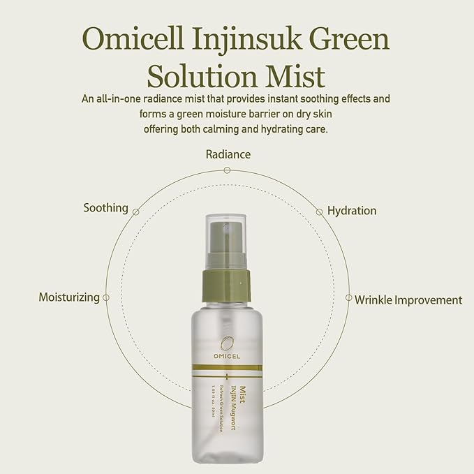 INJIN Mugwort Green Solution Mist (3 Count) - Hydrating Facial Toner Spray for Dewy, Glowing Skin | Moisturizing Makeup Setting Mist | Hemp Stem Extract, Bifida Ferment Lysate