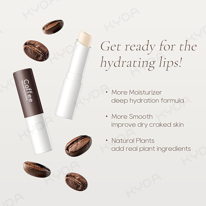 KYDA 3 Pcs Coffee Bean Lip Balm, Deep Hydrating Lip Balm, Daily Lip Moisturizer for Dry Cracked Lips with Coffee Bean Extract