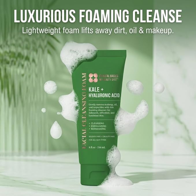 My Beauty Spot Kale + Hyaluronic Acid Facial Cleansing Foam, Gentle Face Wash for Hydrating & Refreshing Skin, 8 oz