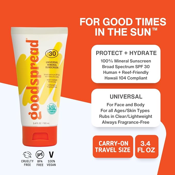 Mineral Sunscreen SPF 30 – No White Cast, Reef Safe, Non Nano Zinc Oxide, Water Resistant, Lightweight, Face & Body Sunscreen for Sensitive Skin – Goodspread