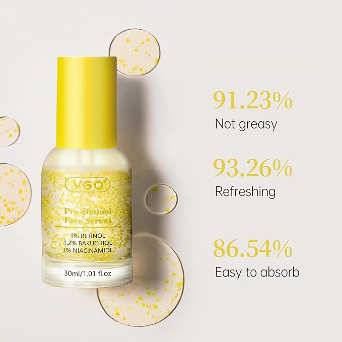 Bakuchiol Retinol Serum, 1% Retinol for Anti-Aging and Anti-Wrinkle, Gentle Yet Potent Formula for Sensitive Skin.