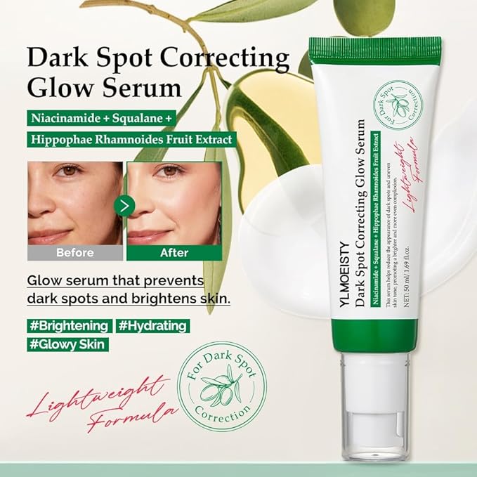 Dark Spot Glow Serum - Niacinamide Facial Serum with Rice Bran Extract Squalane - Vegan Cruelty-Free Brightening Hydrating Serum - Lightweight for All Skin Types Mature Sensitive Skin - 1.69 fl. oz.