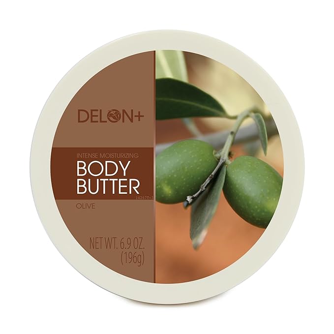DELON Intense Moisturizing Body Butter, Olive with Olive Oil & Vitamin E, 6.9 oz