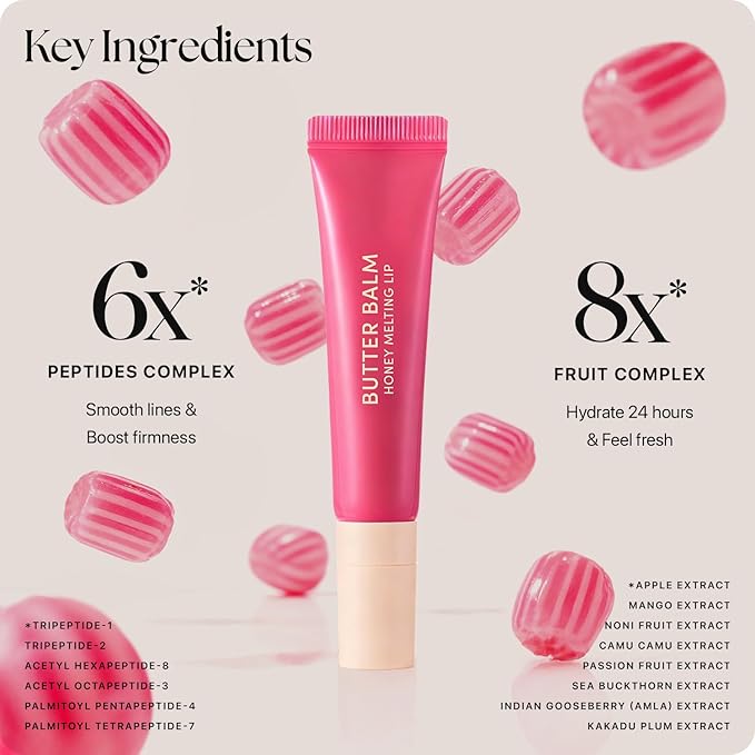 Nature Republic Honey Melting Lip Butter Balm – Hydrating Tinted Plumping Lip Balm with Peptides, for Sheer & Glossy, Fuller-Looking Lips (Pink Candy)