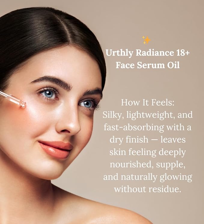 Urthly Radiance 18+ Face Serum Oil – 18 Cold-Pressed Botanical Oils + Deep Sea Squalane | Anti-Aging, Brightening & Hydrating Face Oil for Mature, Dry & Sensitive Skin | Plant-Based, Clean Beauty, 1oz