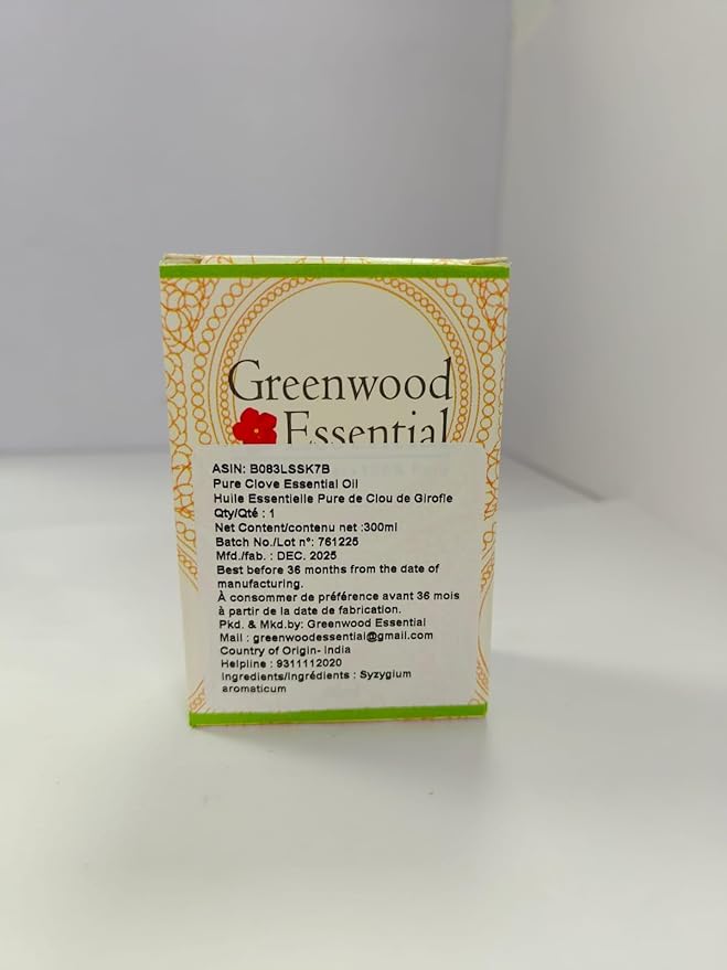 Greenwood Essential Pure Clove Essential Oil (Syzygium aromaticum) Steam Distilled 300ml (10 oz)