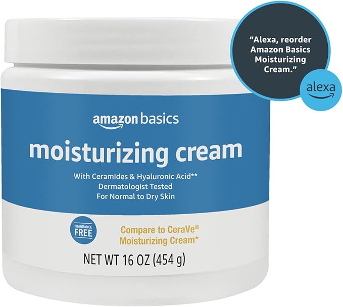 Amazon Basics Moisturizing Cream for Face and Body, Fragrance-Free, with Ceramides, Hydrating, 16 Ounces, 2-Pack